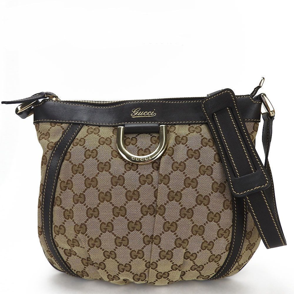 Metal Fittings Diagonal Canvas Leather Beige Dark Brown Gold GG Shoulder Bag